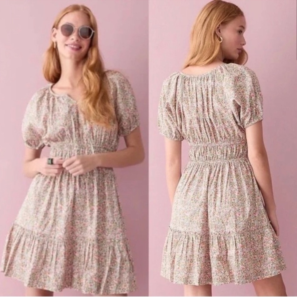 J. Crew cinched boho waist puff sleeve floral scattered blooms mini Dress small